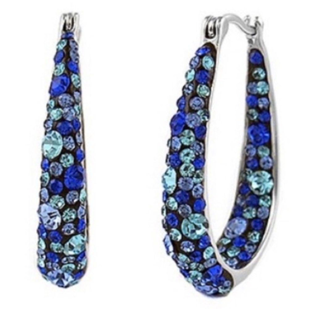 Blue & Silvertone Hoop Earrings w/ Swarovski
